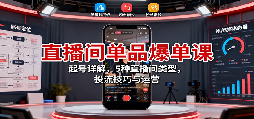 直播间单品爆单课：起号详解，5种直播间类型，投流技巧与运营-盈科项目资源网