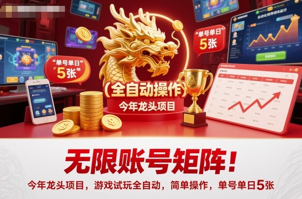 无限账号矩阵！今年龙头项目，游戏试玩全自动，简单操作，单号单日5张【揭秘】-盈科项目资源网