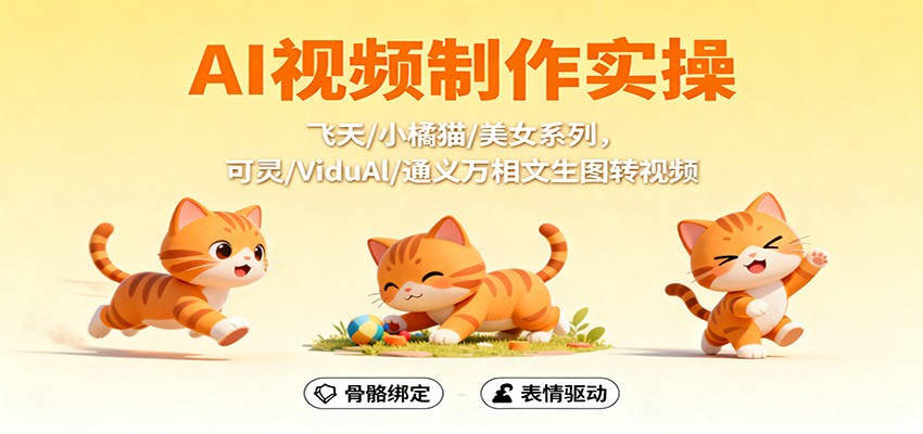 AI视频制作实操，飞天/小橘猫/美女系列，可灵/ViduAl/通义万相文生图转视频-盈科项目资源网