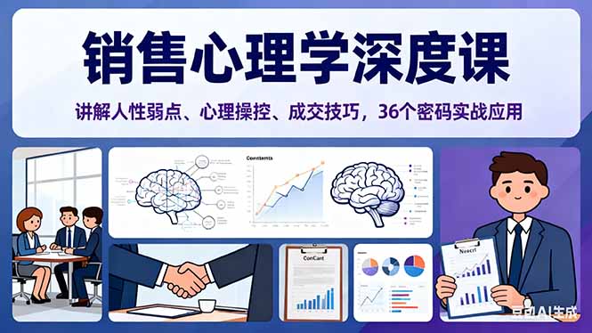 销售心理学深度课，讲解人性弱点、心理操控、成交技巧，36个密码实战应用-盈科项目资源网