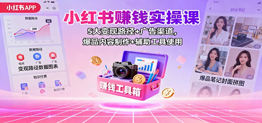 小红书赚钱实操课：5大变现路径+广告渠道，爆品内容制作+辅助工具使用-盈科项目资源网