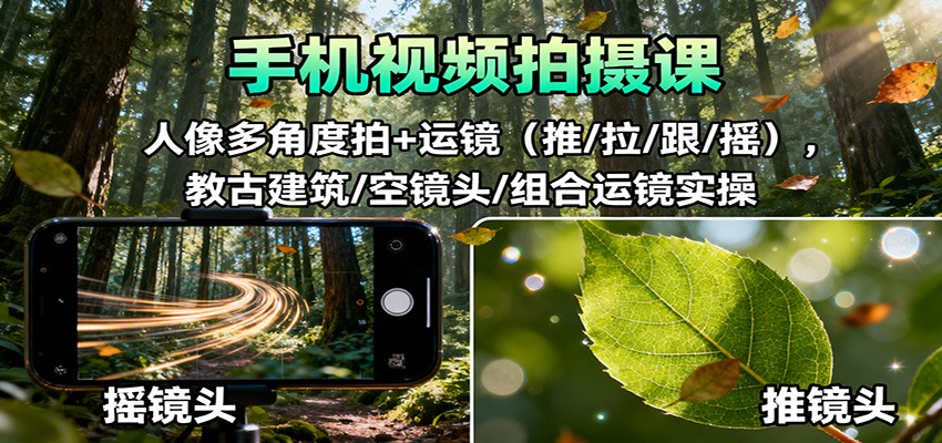 手机视频拍摄课：人像多角度拍+运镜(推/拉/跟/摇)，古建筑/空镜头/组合运镜实操-盈科项目资源网