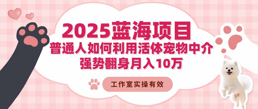 2025蓝海项目：普通人如何利用活体宠物中介，强势翻身月入10万-盈科项目资源网