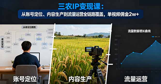 三农IP变现课：从账号定位、内容生产到流量运营全链路覆盖，单视频佣金2w+-盈科项目资源网