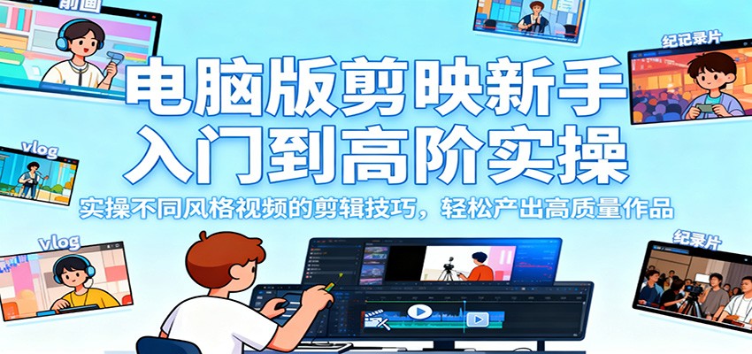 电脑版剪映新手入门到高阶实操，实操不同风格视频的剪辑技巧，轻松产出高质量作品-盈科项目资源网