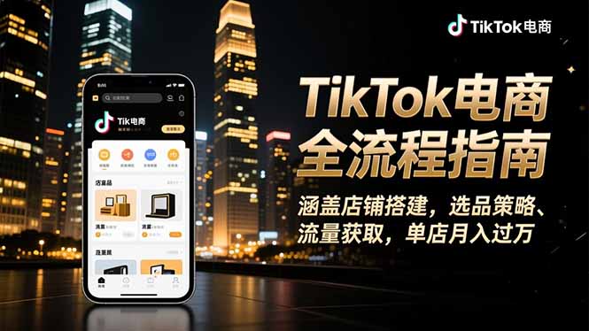 TikTok电商全流程指南，涵盖店铺搭建、选品策略、流量获取，单店月入过万-盈科项目资源网