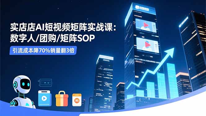 实体店AI短视频矩阵实战课：数字人/团购/矩阵SOP，引流成本降70%销量翻3倍-盈科项目资源网