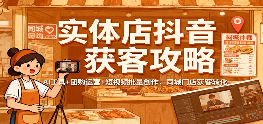 实体店抖音获客攻略：AI工具+团购运营+短视频批量创作，同城门店获客转化-盈科项目资源网